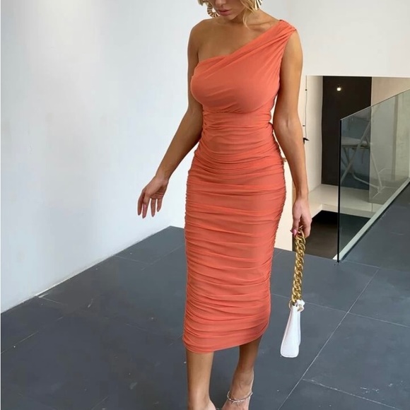 One Shoulder Mesh Bodycon Dress - Picture 1 of 5